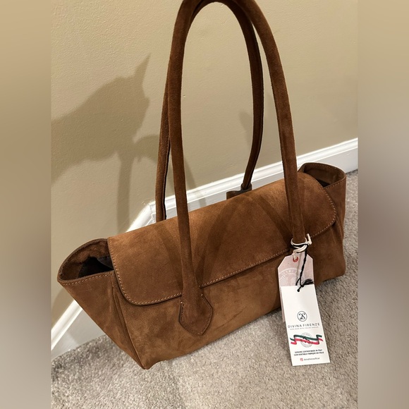 Divina Firenze Brown East West Brown Suede Bag - Picture 1 of 8
